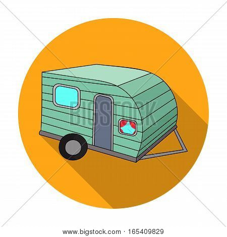 Green caravan icon in flat design isolated on white background. Family holiday symbol stock vector illustration.