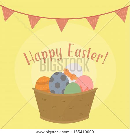 vector illustration Easter card in which colored eggs and garland