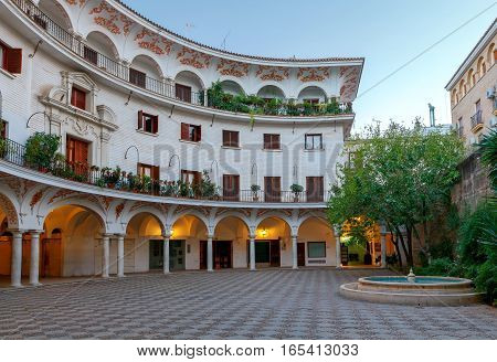 Cabildo Square Plaza del Cabildo traditional patio area in the center of Seville. Spain. Andalusia.