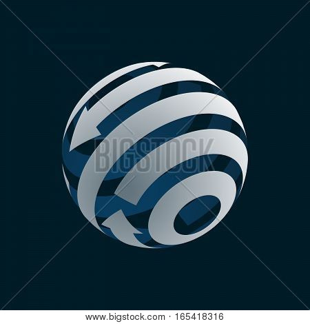 Abstract Globe Logo Element. Rotating Arrows. Vector Symbol of Globalization. 3D Design. Rotating Globe. Vector Illustration