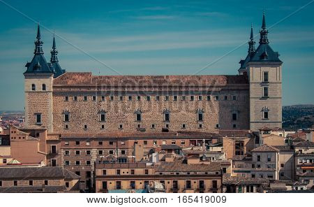 The alcazar fortess on a hill in toledo spain
