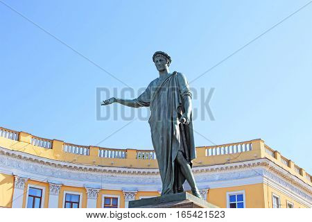 The first monument in the city of Odessa, Ukraine. Monument to Duke de Richelieu in Odessa opened in 1828