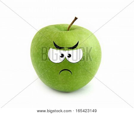 Green angry apple isolated over white background