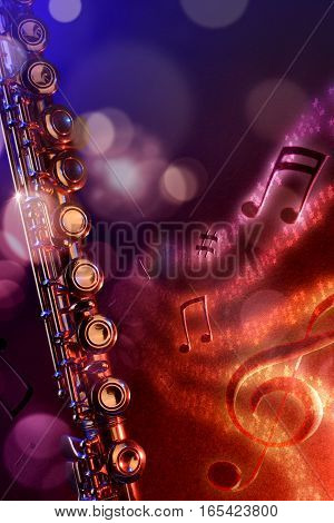 Illustration Transverse Flute With Black Red And Blue Background Vertical