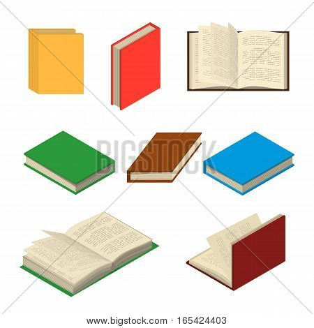 Set of colorful books and tutorials. Isometric flat vector.