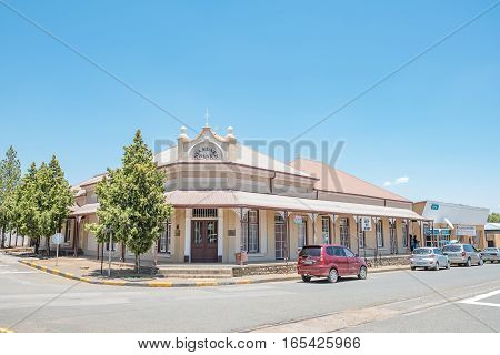 FAURESMITH SOUTH AFRICA - DECEMBER 31 2016: The historic bank building in Fauresmith built circa 1919 now used as offices for the Dutch Reformed Church