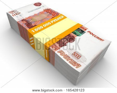 Money for the purchase of real estate. Pack of 5000 Russian rubles tied with a ribbon with the words 