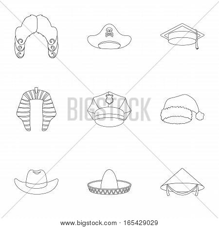 Hats set icons in outline style. Big collection of hats vector symbol stock