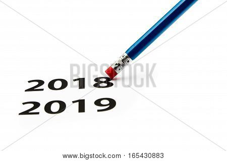 Eraser. Time concept. New year is coming. Two thousand and nineteen.