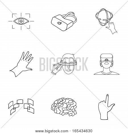 Virtual reality set icons in outline design. Big collection of virtual reality vector symbol stock illustration