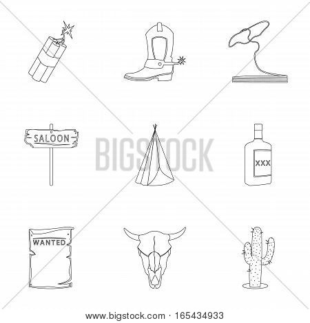 Wild west set icons in outline style. Big collection of wild west vector symbol stock