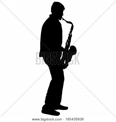Silhouette musician, saxophonist player on white background, vector illustration.