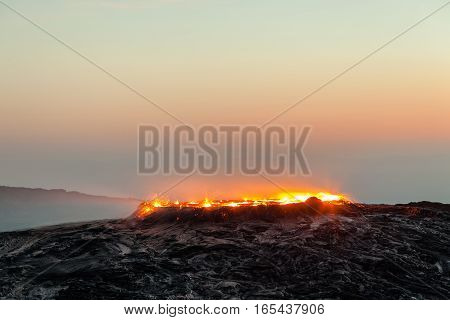 Sunrise at Erta Ale volcano and lava fields, Danakil Depression, Ethiopia