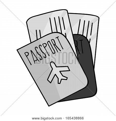 Passport icon in monochrome design isolated on white background. Family holiday symbol stock vector illustration.