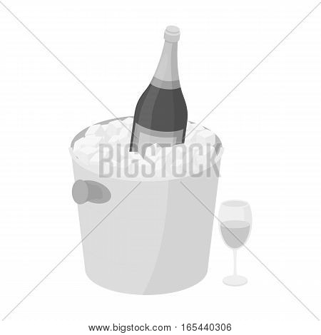 Champagne bottle in an ice bucket icon in monochrome desgn isolated on white background. France country symbol stock vector illustration. - stock vector