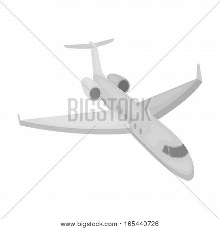 Airplane icon in monochrome design isolated on white background. Rest and travel symbol stock vector illustration.