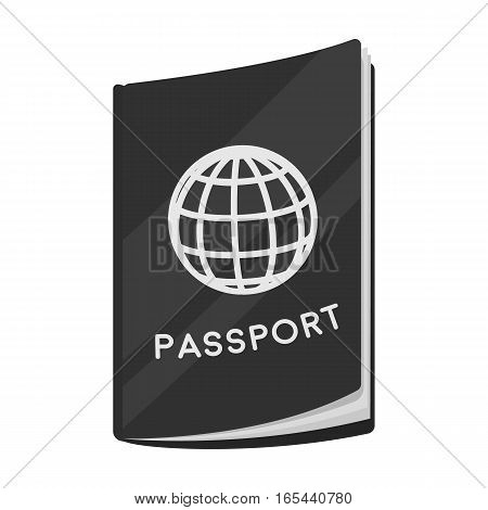 Passport icon in monochrome design isolated on white background. Rest and travel symbol stock vector illustration.