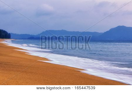 The sands of Mai khao beach in Talang city on Phuket Island thailand.