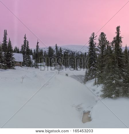 winter landscape in Siberia in Khakasia in Russia.