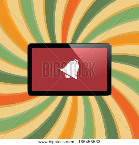 Digital tablet with shiny sensor screen on abstract swirl colorful lines retro background. Electronic smart device. Mobile gadget. Vector illustration