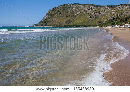 View of Terracina beach at the Mediterranean Sea Lazio Italy.