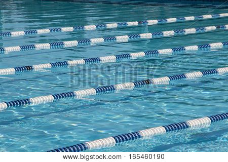 Swimming lanes in a pool, no people.