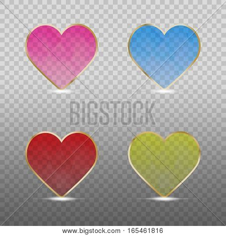 Vector Illustration of Shiny Hearts. Transparent hearts. Isolated on Transparent Background.