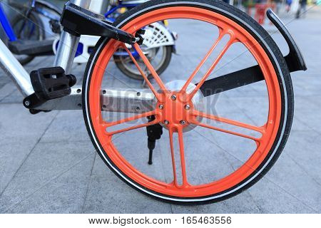 close up of bike share in china