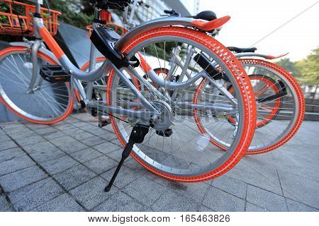 close up of bike share in china