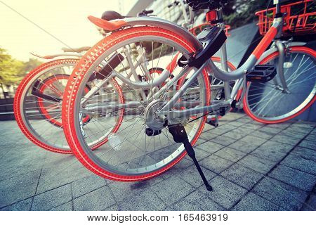close up of bike share in china