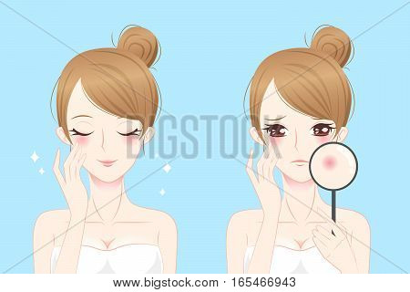 cartoon woman with acne before and after