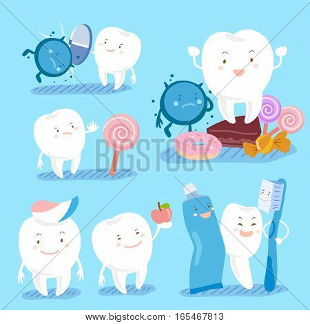 cute cartoon tooth with dental health concept