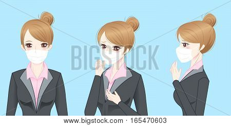 beauty cartoon business woman get cold and feel bad