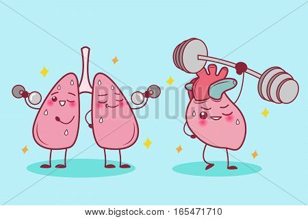 cute cartoon heart and lung do sport