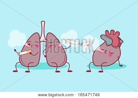 cute cartoon lung and heart enjoy smoke