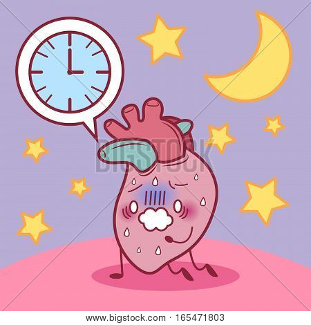 cartoon heart sick and feel tired because overwork