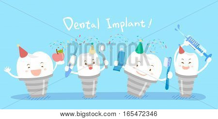 happy cute cartoon dental implants for your concept