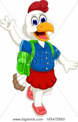 funny hen cartoon going to school for you design