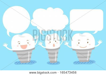 cute cartoon tooth implant with speech bubble