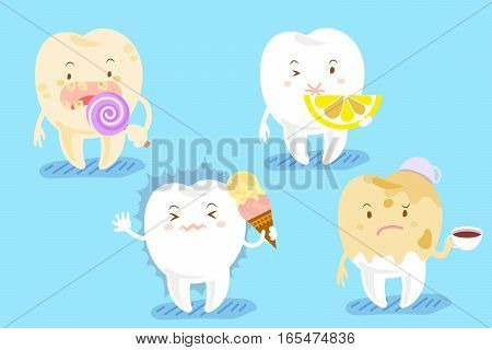 cute cartoon tooth with different teeth problems