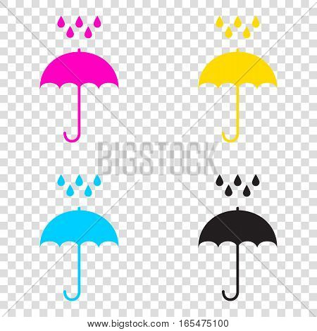 Umbrella With Water Drops. Rain Protection Symbol. Flat Design S