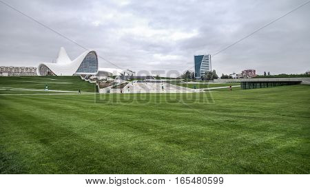Baku, Azerbaijan - October 22, 2014: Heydar Aliyev center museum: Haydar Aliyev Centre designed by architect Zaha Hadid