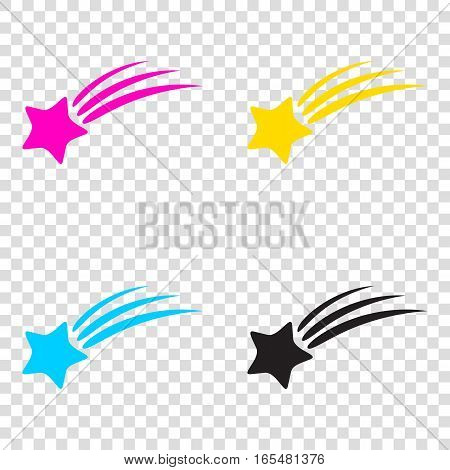 Shooting Star Sign. Cmyk Icons On Transparent Background. Cyan,