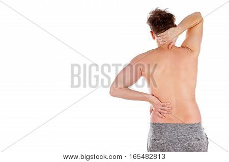 Picture of a young man's back having a serious pain