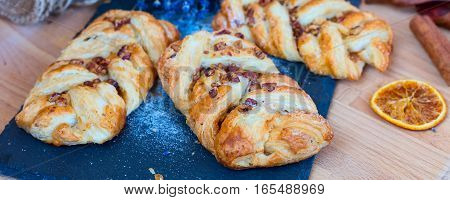 marple and pecan plait pastry sweet food breakfast tea time banner background