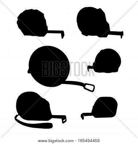 Measuring tape, a silhouette of different lengths and shapes on a white background. Building measuring tool. Home Repair and creativity. Stock vector set.