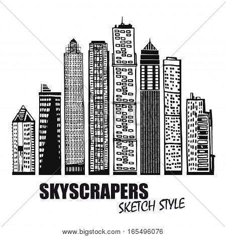 Set of business buildings. Scyscrapers vector town sketch style
