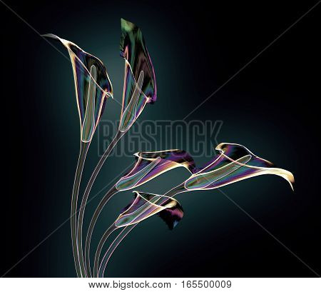 Color Glass Flower Isolated On Black , The Lilly