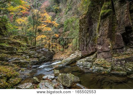 Beautiful in nature the Akame 48 waterfalls in autumn Mie Prefecture Japan