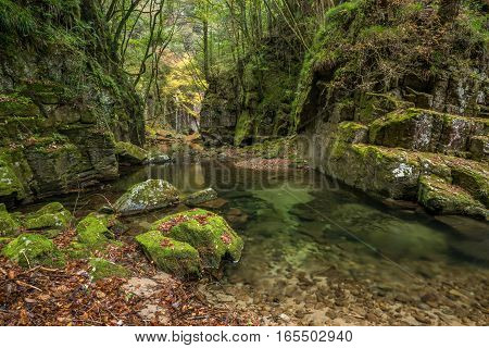 Beautiful in nature the Akame 48 waterfalls in autumn Mie Prefecture Japan